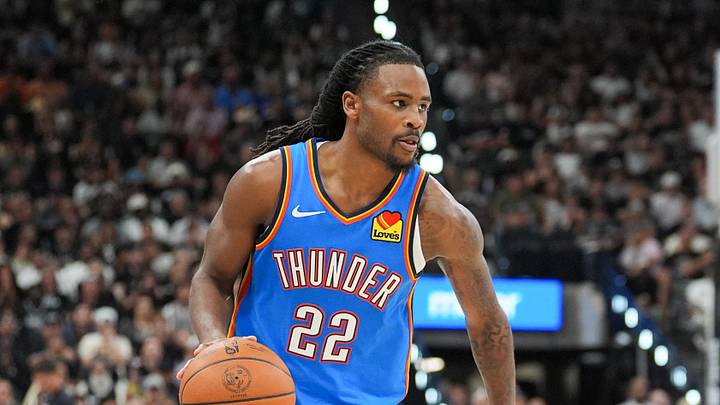 May 24, 2026; San Antonio, Texas, USA; Oklahoma City Thunder guard Cason Wallace (22) moves the ball in the fourth quarter against the San Antonio Spurs during game four of the western conference finals for the 2026 NBA playoffs at Frost Bank Center. Mandatory Credit: Daniel Dunn-Imagn Images May 24, 2026; San Antonio, Texas, USA; Oklahoma City Thunder guard Cason Wallace (22) moves the ball in the fourth quarter against the San Antonio Spurs during game four of the western conference finals for the 2026 NBA playoffs at Frost Bank Center. Mandatory Credit: Daniel Dunn-Imagn Images