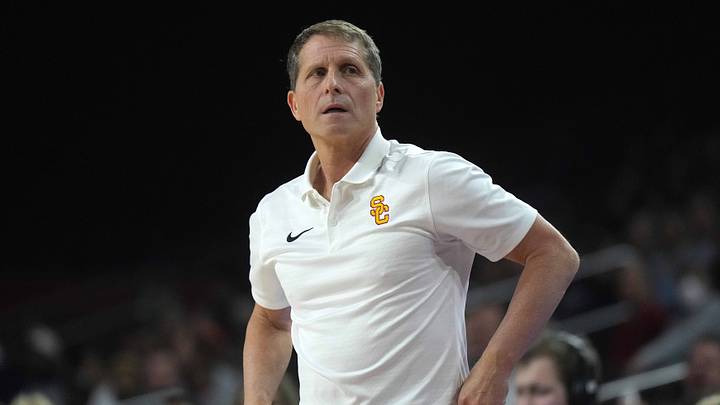 Feb 11, 2025; Los Angeles, California, USA; Southern California Trojans head coach Eric Musselman reacts during the game against the Penn State Nittany Lions at Galen Center. Mandatory Credit: Kirby Lee-Imagn Images Feb 11, 2025; Los Angeles, California, USA; Southern California Trojans head coach Eric Musselman reacts during the game against the Penn State Nittany Lions at Galen Center. Mandatory Credit: Kirby Lee-Imagn Images