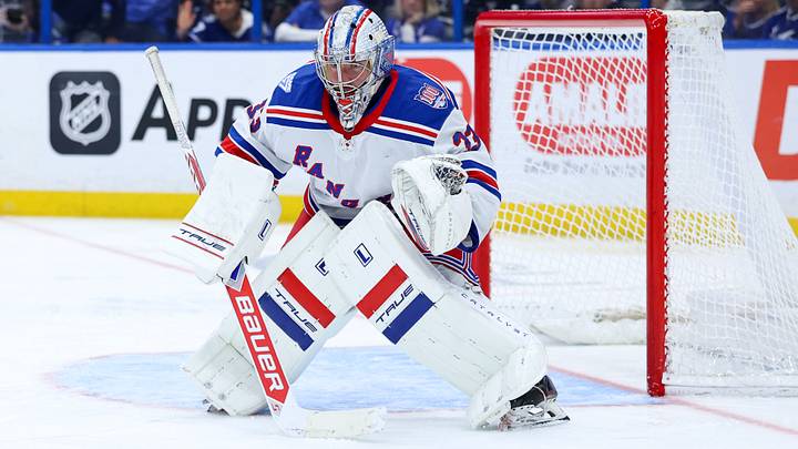 Apr 15, 2026; Tampa, Florida, USA; New York Rangers goaltender Dylan Garand (33) looks on against the Tampa Bay Lightning in the third period at Benchmark International Arena. Mandatory Credit: Nathan Ray Seebeck-Imagn Images Apr 15, 2026; Tampa, Florida, USA; New York Rangers goaltender Dylan Garand (33) looks on against the Tampa Bay Lightning in the third period at Benchmark International Arena. Mandatory Credit: Nathan Ray Seebeck-Imagn Images