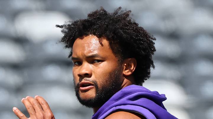 Aug 15, 2026; East Rutherford, New Jersey, USA; Minnesota Vikings quarterback Kyler Murray (1) warms up before the game against the New York Giants at MetLife Stadium. Aug 15, 2026; East Rutherford, New Jersey, USA; Minnesota Vikings quarterback Kyler Murray (1) warms up before the game against the New York Giants at MetLife Stadium.