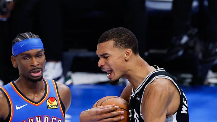 May 18, 2026; Oklahoma City, Oklahoma, USA; San Antonio Spurs center Victor Wembanyama (1) reacts in double overtime against the Oklahoma City Thunder during game one of the western conference finals for the 2026 NBA playoffs at Paycom Center. Mandatory Credit: Alonzo Adams-Imagn Images May 18, 2026; Oklahoma City, Oklahoma, USA; San Antonio Spurs center Victor Wembanyama (1) reacts in double overtime against the Oklahoma City Thunder during game one of the western conference finals for the 2026 NBA playoffs at Paycom Center. Mandatory Credit: Alonzo Adams-Imagn Images