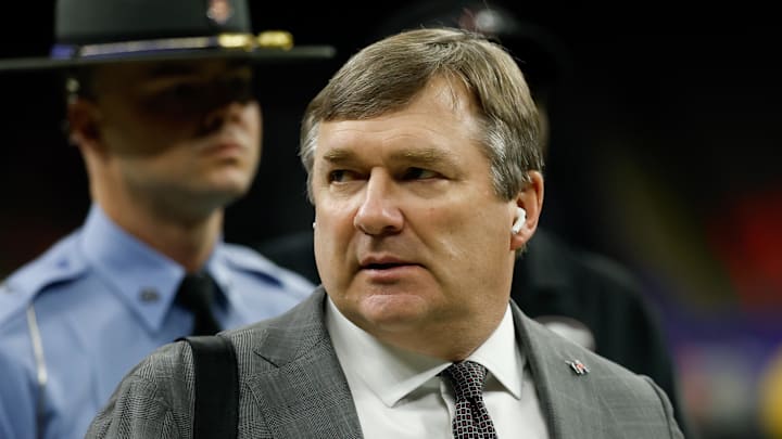 Jan 1, 2026; New Orleans, LA, USA; Georgia Bulldogs head coach Kirby Smart arrives prior to the 2026 Sugar Bowl and quarterfinal game of the College Football Playoff against the Mississippi Rebels at Caesars Superdome. Jan 1, 2026; New Orleans, LA, USA; Georgia Bulldogs head coach Kirby Smart arrives prior to the 2026 Sugar Bowl and quarterfinal game of the College Football Playoff against the Mississippi Rebels at Caesars Superdome.