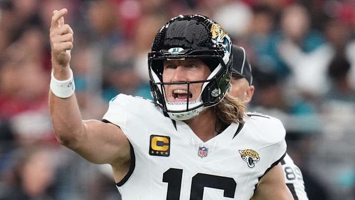 Jacksonville Jaguars quarterback Trevor Lawrence (16) calls out a play from the line of scrimmage against the Arizona Cardinals at State Farm Stadium on Nov. 23, 2025. Jacksonville Jaguars quarterback Trevor Lawrence (16) calls out a play from the line of scrimmage against the Arizona Cardinals at State Farm Stadium on Nov. 23, 2025.