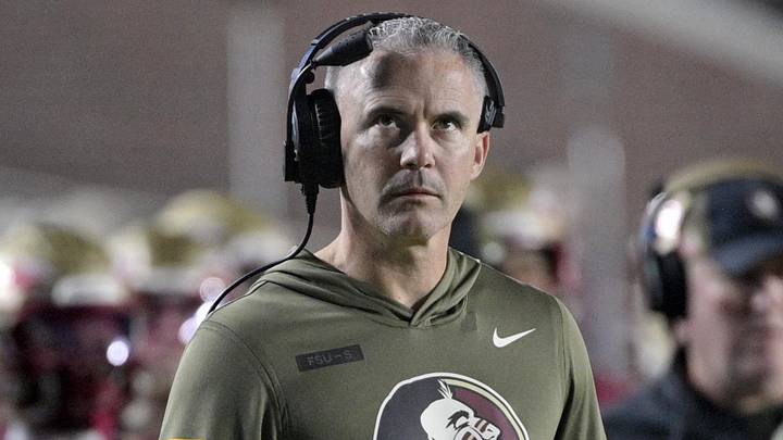 Nov 15, 2025; Tallahassee, Florida, USA; Florida State Seminoles head coach Mike Norvell during the second half against the Virginia Tech Hokies at Doak S. Campbell Stadium. Mandatory Credit: Melina Myers-Imagn Images