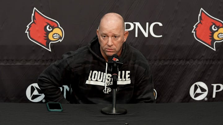 STILL FROM VIDEO: Louisville coach Jeff Brohm previews road matchup against Virginia Tech