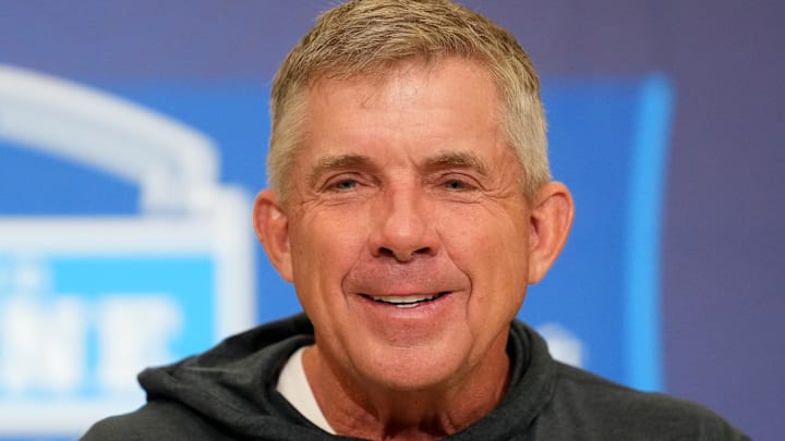 Feb 24, 2026; Indianapolis, IN, USA; Denver Broncos coach Sean Payton speaks at the NFL Scouting Combine at the Indiana Convention Center. Mandatory Credit: Kirby Lee-Imagn Images