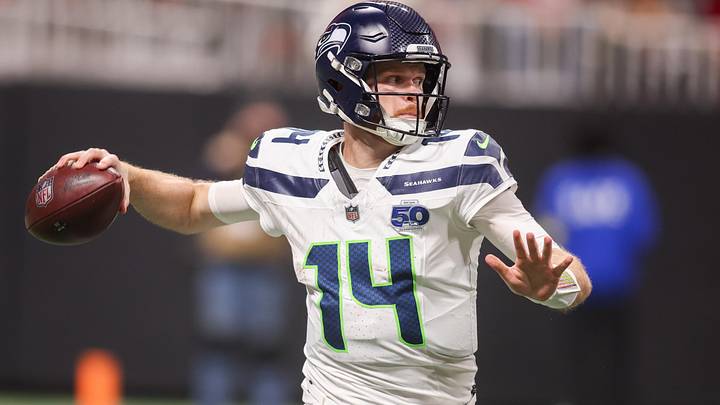 Seattle Seahawks quarterback Sam Darnold throws a pass against the Atlanta Falcons.