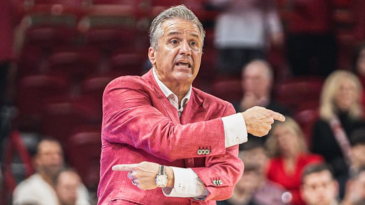 Coach John Calipari gives orders form the sideline against the Alabama Crimson Tide inside Bud Walton Arena. The Crimson Tide won 85-81. Coach John Calipari gives orders form the sideline against the Alabama Crimson Tide inside Bud Walton Arena. The Crimson Tide won 85-81.