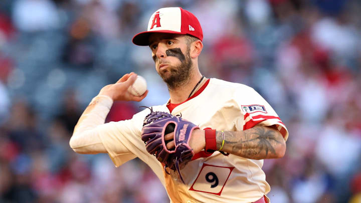 Los Angeles Angels shortstop Zach Neto (9) throws