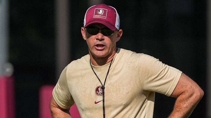 Florida State head coach Mike Norvell watches as players put in work during practice with the first home game just a few weeks away, Thursday, Aug. 13, 2026. Florida State head coach Mike Norvell watches as players put in work during practice with the first home game just a few weeks away, Thursday, Aug. 13, 2026.
