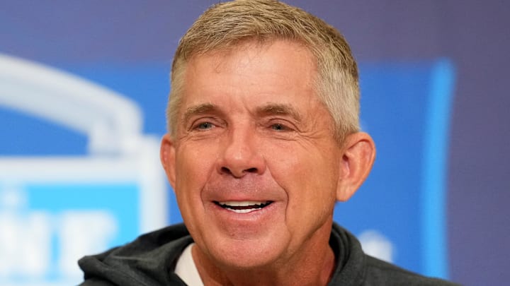Feb 24, 2026; Indianapolis, IN, USA; Denver Broncos coach Sean Payton speaks at the NFL Scouting Combine at the Indiana Convention Center. Mandatory Credit: Kirby Lee-Imagn Images