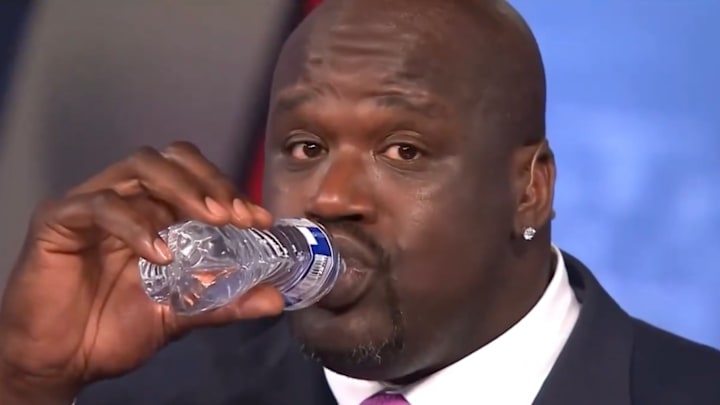 Shaq needed some water after the one-chip challenge.