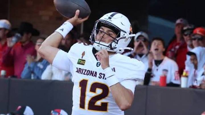 Oct 17, 2026; Lubbock, Texas, USA; Arizona State Sun Devils quarterback Mikey Keene (12) passes in the second half against the Texas Tech Red Raiders at Galaxy Stadium.