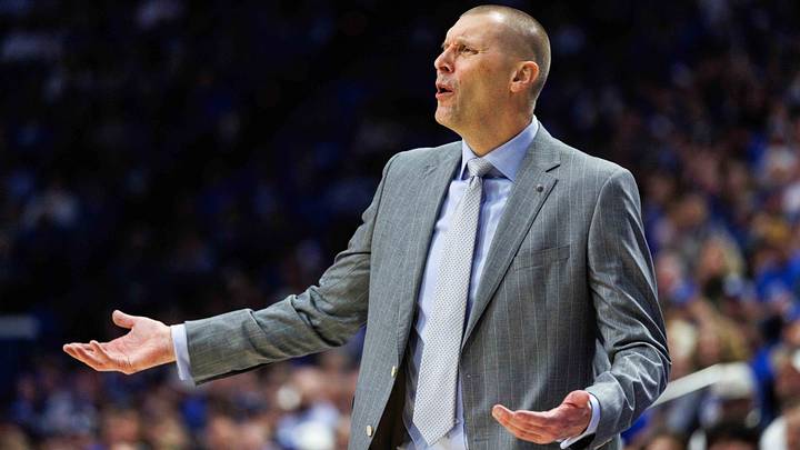 Jan 7, 2026; Lexington, Kentucky, USA; Kentucky Wildcats head coach Mark Pope reacts to the action on the court during the first half against the Missouri Tigers at Rupp Arena at Central Bank Center. Mandatory Credit: Jordan Prather-Imagn Images Jan 7, 2026; Lexington, Kentucky, USA; Kentucky Wildcats head coach Mark Pope reacts to the action on the court during the first half against the Missouri Tigers at Rupp Arena at Central Bank Center. Mandatory Credit: Jordan Prather-Imagn Images