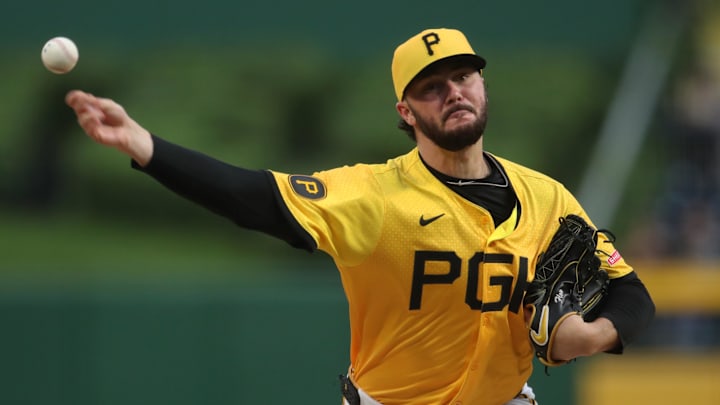 May 23, 2025; Pittsburgh, Pennsylvania, USA; Pittsburgh Pirates starting pitcher Paul Skenes (30) pitches against the Milwaukee Brewers during the second inning at PNC Park. May 23, 2025; Pittsburgh, Pennsylvania, USA; Pittsburgh Pirates starting pitcher Paul Skenes (30) pitches against the Milwaukee Brewers during the second inning at PNC Park.