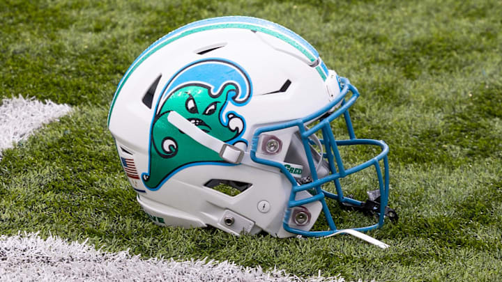 Tulane Green Wave helmet on the field