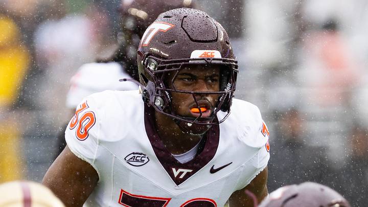 Sep 26, 2026; Chestnut Hill, Massachusetts, USA; Virginia Tech Hokies linebacker Curtis Jones Jr. (30) looks on in the first half against the Boston College Eagles at Alumni Stadium. Mandatory Credit: Edward Finan-Imagn Images Sep 26, 2026; Chestnut Hill, Massachusetts, USA; Virginia Tech Hokies linebacker Curtis Jones Jr. (30) looks on in the first half against the Boston College Eagles at Alumni Stadium. Mandatory Credit: Edward Finan-Imagn Images