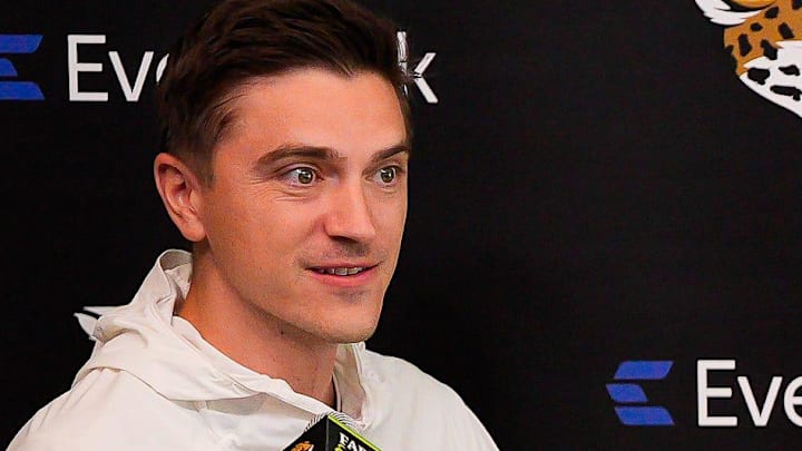 Jaguars General Manager James Gladstone talked about the upcoming NFL Draft during the Jacksonville Jaguars’ annual pre-draft luncheon press conference in the media room at the Miller Electric Center Thursday April 9, 2026 in Jacksonville, Fla. 