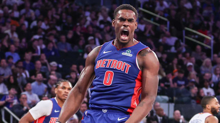 Apr 19, 2025; New York, New York, USA; Detroit Pistons center Jalen Duren (0): Wendell Cruz-Imagn Images Apr 19, 2025; New York, New York, USA; Detroit Pistons center Jalen Duren (0): Wendell Cruz-Imagn Images