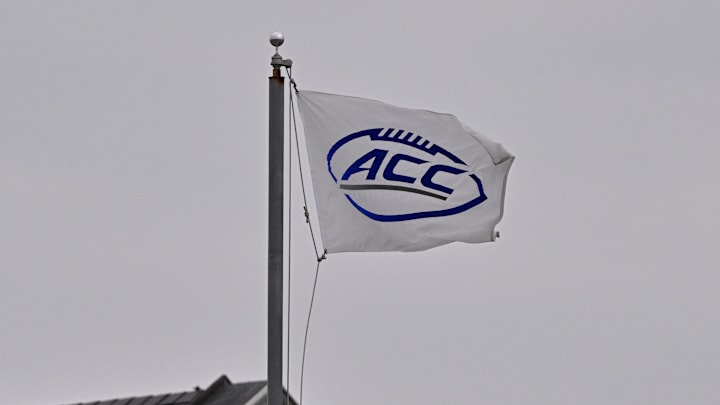 Sep 6, 2025; Dallas, Texas, USA; A view of the ACC and SMU logo during the game between the SMU Mustangs and the Baylor Bears at Gerald J. Ford Stadium. Mandatory Credit: Jerome Miron-Imagn Images Sep 6, 2025; Dallas, Texas, USA; A view of the ACC and SMU logo during the game between the SMU Mustangs and the Baylor Bears at Gerald J. Ford Stadium. Mandatory Credit: Jerome Miron-Imagn Images