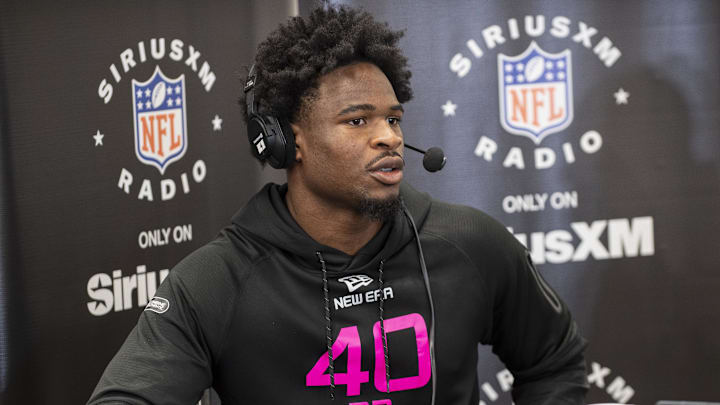 Feb 27, 2025; Indianapolis, IN, USA; South Carolina defensive back Nick Emmanwori (DB40) during the 2025 NFL Combine at Lucas Oil Stadium. Mandatory Credit: Tanner Pearson-Imagn Images Feb 27, 2025; Indianapolis, IN, USA; South Carolina defensive back Nick Emmanwori (DB40) during the 2025 NFL Combine at Lucas Oil Stadium. Mandatory Credit: Tanner Pearson-Imagn Images