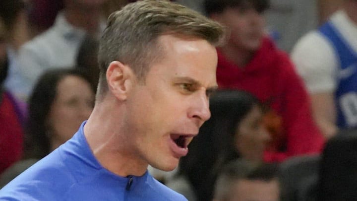 Duke Blue Devils head coach Jon Scheyer talks to a referee March 21, 2026 during the NCAA Men’s Basketball Tournament second round East Region game with TCU at the Bon Secours Wellness Arena in Greenville, South Carolina. Duke Blue Devils head coach Jon Scheyer talks to a referee March 21, 2026 during the NCAA Men’s Basketball Tournament second round East Region game with TCU at the Bon Secours Wellness Arena in Greenville, South Carolina.