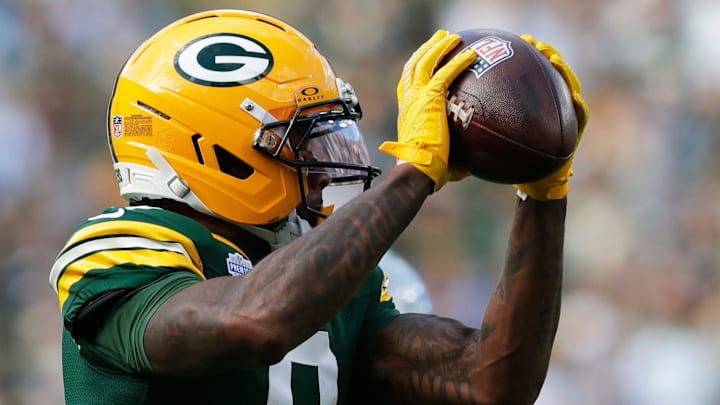Green Bay Packers eceiver Matthew Golden catches a pass against the Lions in Week 1. Green Bay Packers eceiver Matthew Golden catches a pass against the Lions in Week 1.