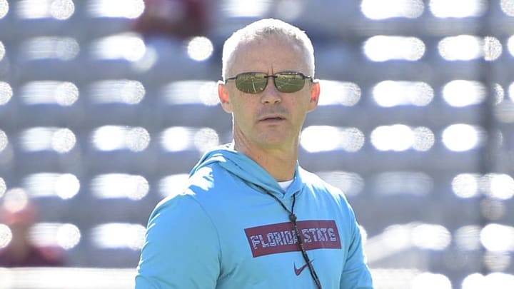 Nov 23, 2024; Tallahassee, Florida, USA; Florida State Seminoles head coach Mike Norvell before the game against the Charleston Southern Buccaneers at Doak S. Campbell Stadium. Mandatory Credit: Melina Myers-Imagn Images