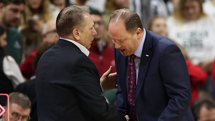 Jan 17, 2020; East Lansing, Michigan, USA;  Michigan State Spartans head coach Tom Izzo and Wisconsin Badgers head coach Greg Gard shake hands after a game at the Breslin Center. Mandatory Credit: Mike Carter-Imagn Images