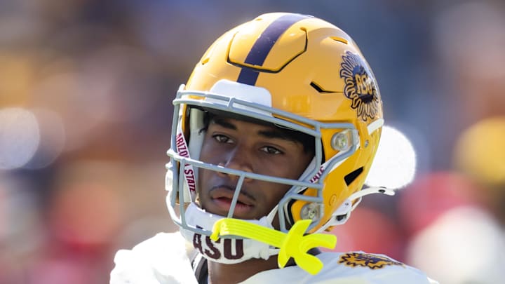 Oct 18, 2025; Tempe, Arizona, USA; Arizona State Sun Devils defensive back Rodney Bimage Jr. (0) against the Texas Tech Red Raiders at Mountain America Stadium. Mandatory Credit: Mark J. Rebilas-Imagn Images