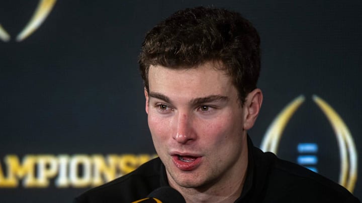 Indiana's Fernando Mendoza speaks at the champions press conference on Tuesday, Jan. 20. 2026.