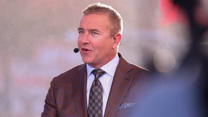 ESPN personality Kirk Herbstreit speaks during College GameDay before a Big 12 Conference football game, Saturday, Nov. 8, 2025, at Jones AT&T Stadium. ESPN personality Kirk Herbstreit speaks during College GameDay before a Big 12 Conference football game, Saturday, Nov. 8, 2025, at Jones AT&T Stadium.