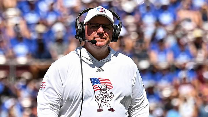 Texas A&M Aggies head coach Mike Elko walks onto the field against Arizona State Sun Devils at Kyle Field.