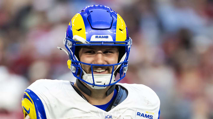 Dec 7, 2025; Glendale, Arizona, USA; Los Angeles Rams tight end Colby Parkinson (84) against the Arizona Cardinals at State Farm Stadium. Mandatory Credit: Mark J. Rebilas-Imagn Images Dec 7, 2025; Glendale, Arizona, USA; Los Angeles Rams tight end Colby Parkinson (84) against the Arizona Cardinals at State Farm Stadium. Mandatory Credit: Mark J. Rebilas-Imagn Images