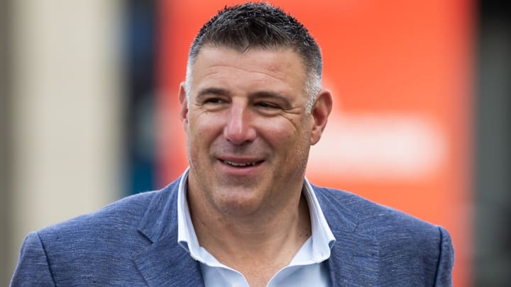 Mar 31, 2026; Phoenix, AZ, USA; New England Patriots head coach Mike Vrabel during the 2026 NFL Annual League Meeting at the Arizona Biltmore. Mandatory Credit: Mark J. Rebilas-Imagn Images