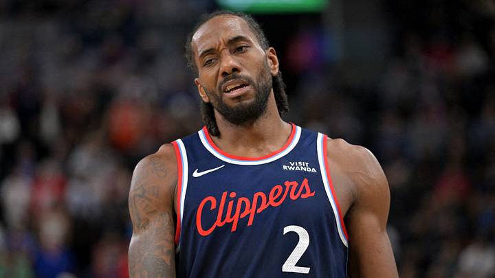 Apr 8, 2026; Inglewood, California, USA;  Los Angeles Clippers forward Kawhi Leonard (2) reacts after a missed basket in the second half against the Oklahoma City Thunder at Intuit Dome. Mandatory Credit: Jayne Kamin-Oncea-Imagn Images