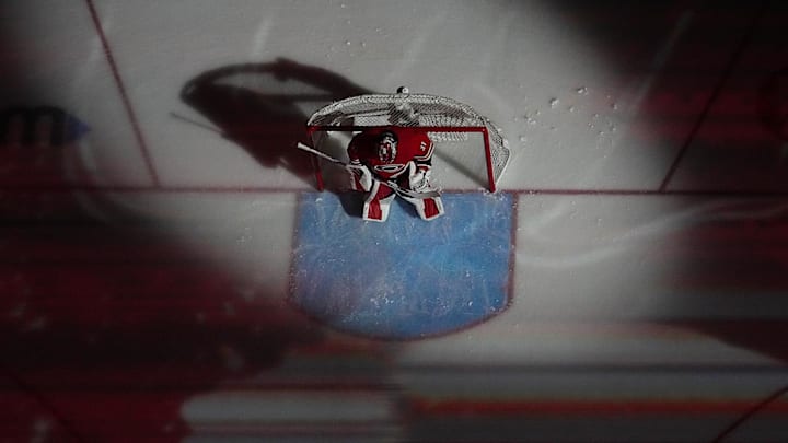 Jan 22, 2026; Raleigh, North Carolina, USA; Carolina Hurricanes goaltender Frederik Andersen (31) during a stoppage in play against the Chicago Blackhawks at Lenovo Center. Mandatory Credit: James Guillory-Imagn Images Jan 22, 2026; Raleigh, North Carolina, USA; Carolina Hurricanes goaltender Frederik Andersen (31) during a stoppage in play against the Chicago Blackhawks at Lenovo Center. Mandatory Credit: James Guillory-Imagn Images