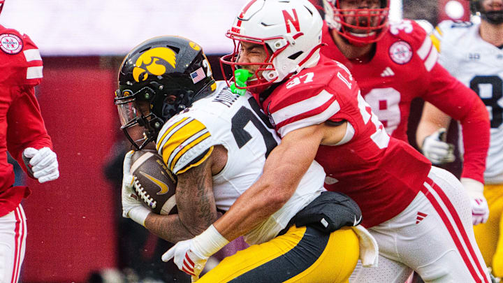 Nebraska defensive back Donovan Jones tackles Iowa's Kamari Moulton during the teams' regular-season finale. The Huskers' defense will face a challenge in Utah's high-powered running game in the Las Vegas Bowl. Nebraska defensive back Donovan Jones tackles Iowa's Kamari Moulton during the teams' regular-season finale. The Huskers' defense will face a challenge in Utah's high-powered running game in the Las Vegas Bowl.