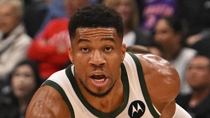 Milwaukee Bucks forward Giannis Antetokounmpo dribbles against the Toronto Raptors.