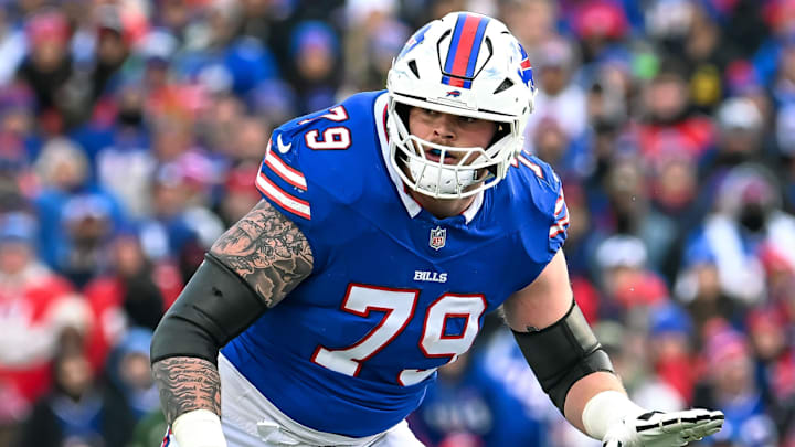 Buffalo Bills offensive tackle Spencer Brown (79). Buffalo Bills offensive tackle Spencer Brown (79).