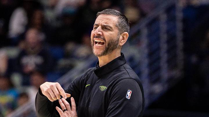 Apr 05, 2026; New Orleans, LA, USA; New Orleans Pelicans Interim Head Coach James Borrego reacts to a play against the Orlando Magic in the first half at Smoothie King Center. Mandatory Credit: Stephen Lew-Imagn Images Apr 05, 2026; New Orleans, LA, USA; New Orleans Pelicans Interim Head Coach James Borrego reacts to a play against the Orlando Magic in the first half at Smoothie King Center. Mandatory Credit: Stephen Lew-Imagn Images