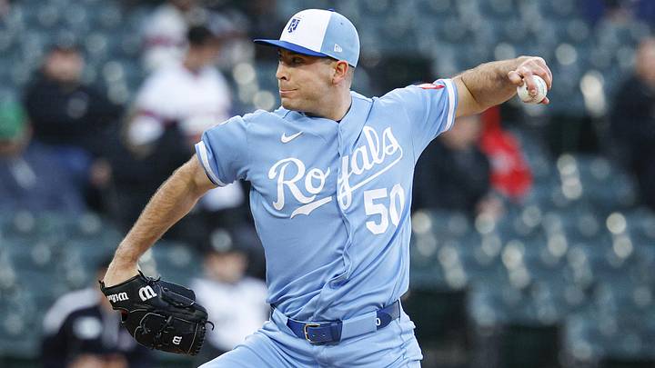 May 14, 2026; Chicago, Illinois, USA; Kansas City Royals starting pitcher Kris Bubic (50) delivers a pitch against the Chicago White Sox during the first inning at Rate Field. Mandatory Credit: Kamil Krzaczynski-Imagn Images