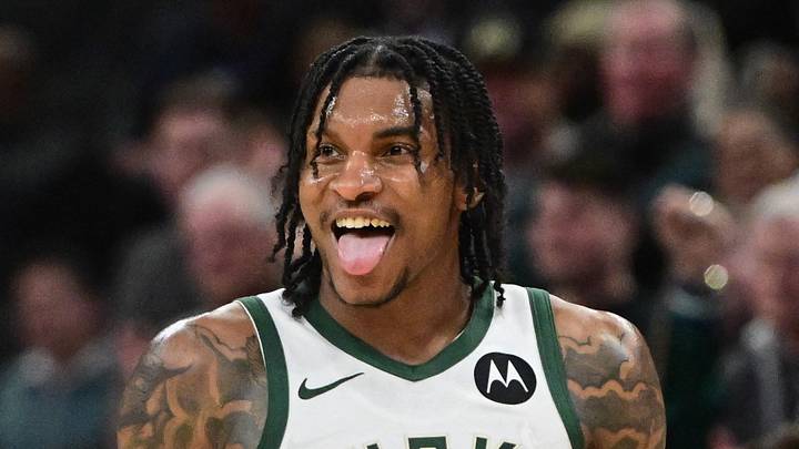 Feb 24, 2026; Milwaukee, Wisconsin, USA;  Milwaukee Bucks guard Kevin Porter (7) reacts after leading the  Bucks to a win over the Miami Heat at Fiserv Forum on February 24, 2026.
