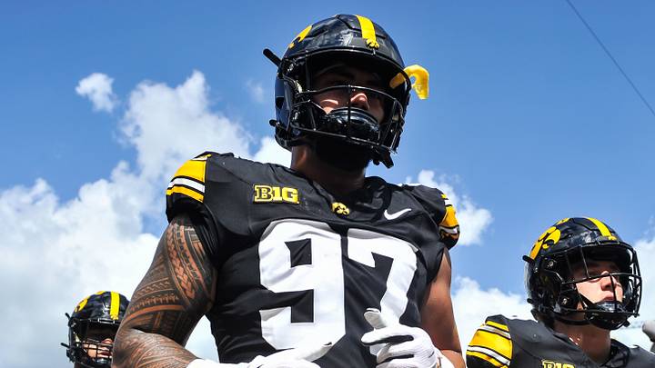 Sep 5, 2026; Iowa City, Iowa, USA; Iowa Hawkeyes defensive end Iose Epenesa (97) and defensive back Noah Daniel (29) come off the field before the game against the Northern Illinois Huskies at Kinnick Stadium. Mandatory Credit: Jeffrey Becker-Imagn Images Sep 5, 2026; Iowa City, Iowa, USA; Iowa Hawkeyes defensive end Iose Epenesa (97) and defensive back Noah Daniel (29) come off the field before the game against the Northern Illinois Huskies at Kinnick Stadium. Mandatory Credit: Jeffrey Becker-Imagn Images
