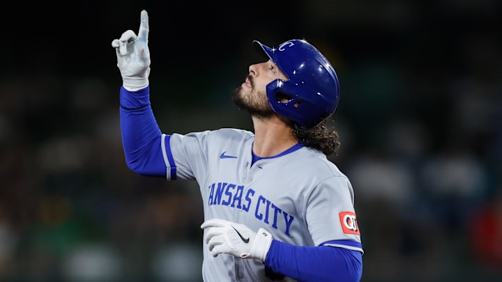 Sep 26, 2025; West Sacramento, California, USA; Kansas City Royals second baseman Jonathan India (6) rounds the bases after hitting a three run home run during the fourth inning against the Athletics at Sutter Health Park. Mandatory Credit: Sergio Estrada-Imagn Images