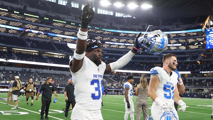 Detroit Lions safety Kerby Joseph (31) reacts after the game against the Dallas Cowboys 