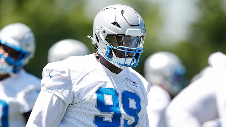 Detroit Lions defensive tackle Brodric Martin (99) practices during OTAs Detroit Lions defensive tackle Brodric Martin (99) practices during OTAs