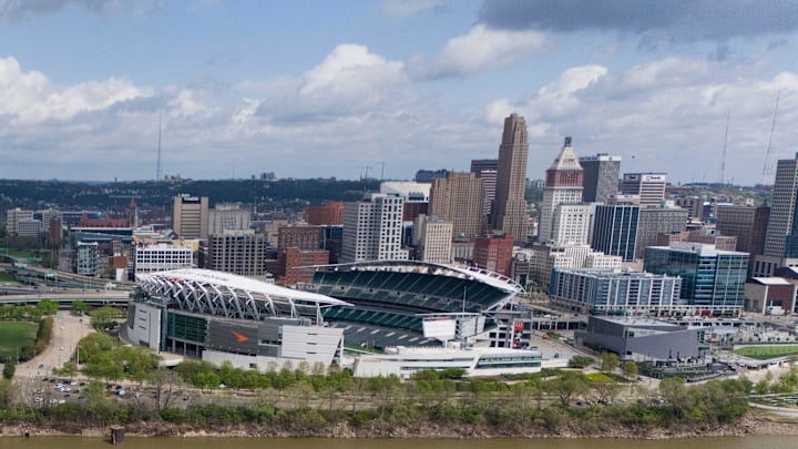 Paycor Stadium and the Cincinnati Bengals practice fields in downtown Cincinnati on Monday, April 21, 2025. Paycor Stadium and the Cincinnati Bengals practice fields in downtown Cincinnati on Monday, April 21, 2025.