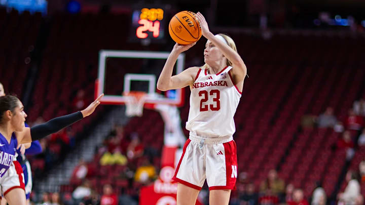 Nebraska guard Britt Prince shoots against Tarleton State.
