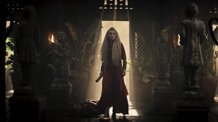 Kate Fleetwood (Liandrin Guirale) in The Wheel of Time season 3 finale. Image: Prime Video.